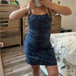 True Vintage Navy Hawaiian Floral Print Drawstring Waist Dress